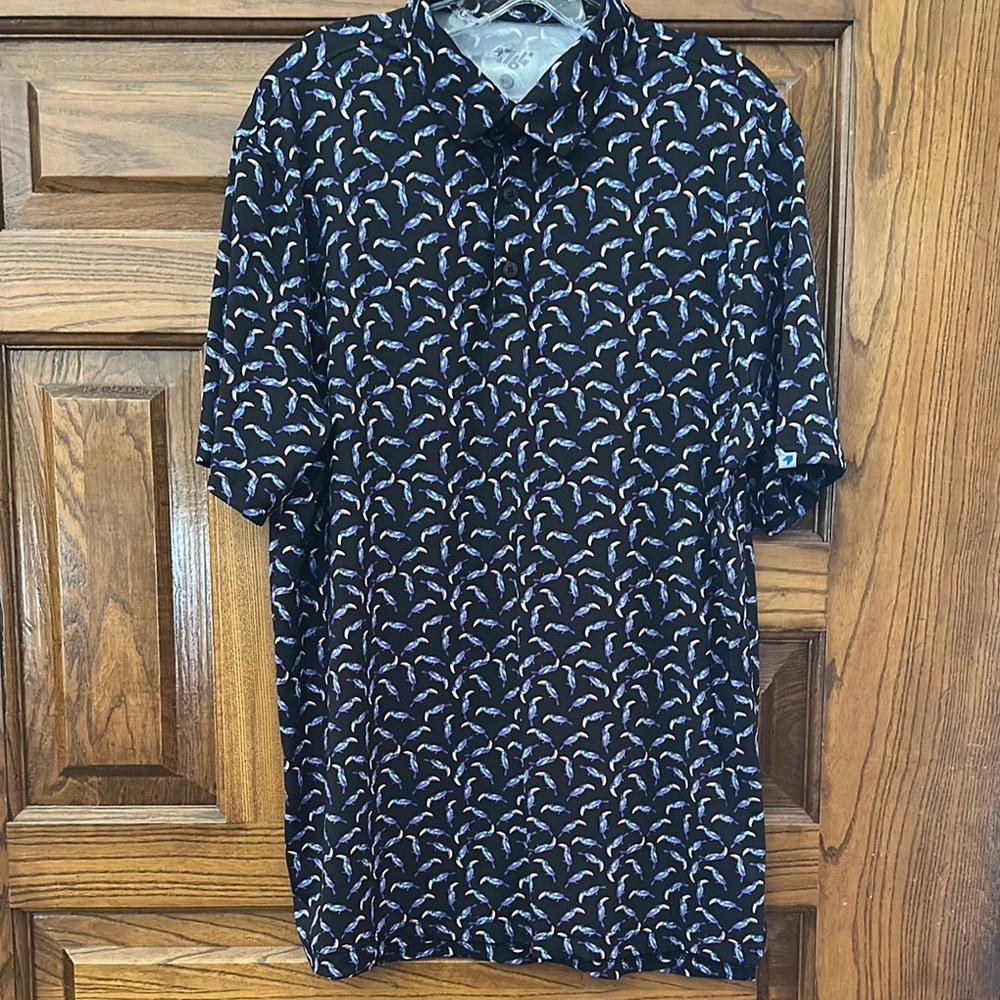 Black and Blue Polo Shirt with Modern Pattern
